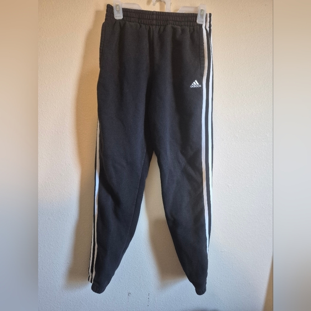 Adidas Kids Black Joggers with White Stripes